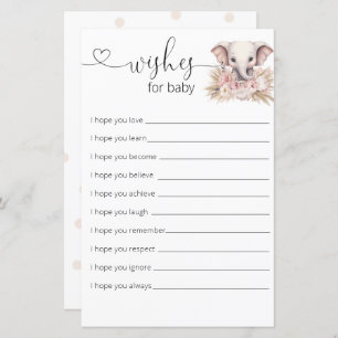 Papier Jolie Eléphant Rose Boho Girl Souhaite Pour Bébé