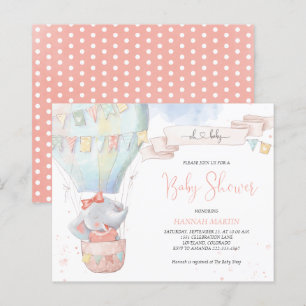 Papier Jolie fille éléphante Baby shower rose Invitation