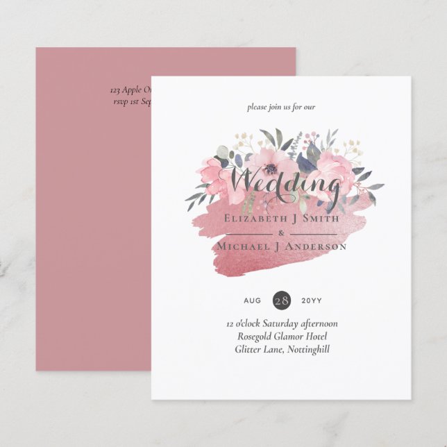 Papier Jolie fille Rosegold Floral Glam Mariage (Devant / Derrière)