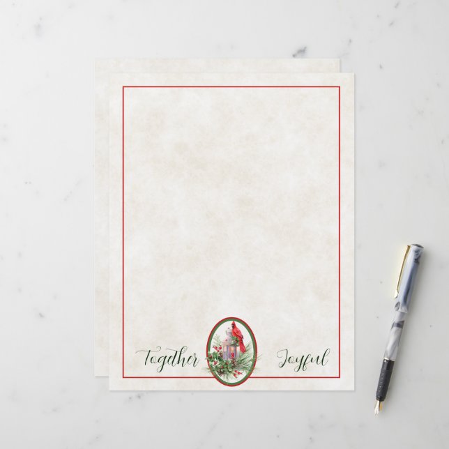 Papier Jolie lanterne avec houx et Noël cardinal (Devant/Arrière en situation)