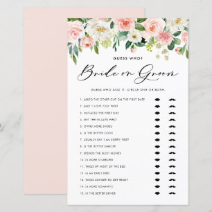 Papier Jolie mariée florale ou jeu de Fête des mariées de