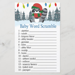 Papier Jolie Raccoon Noël Baby mot scrambule jeu