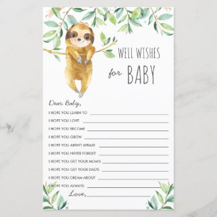 Papier Jolie Sloth verdure Douche bien souhaits pour bébé
