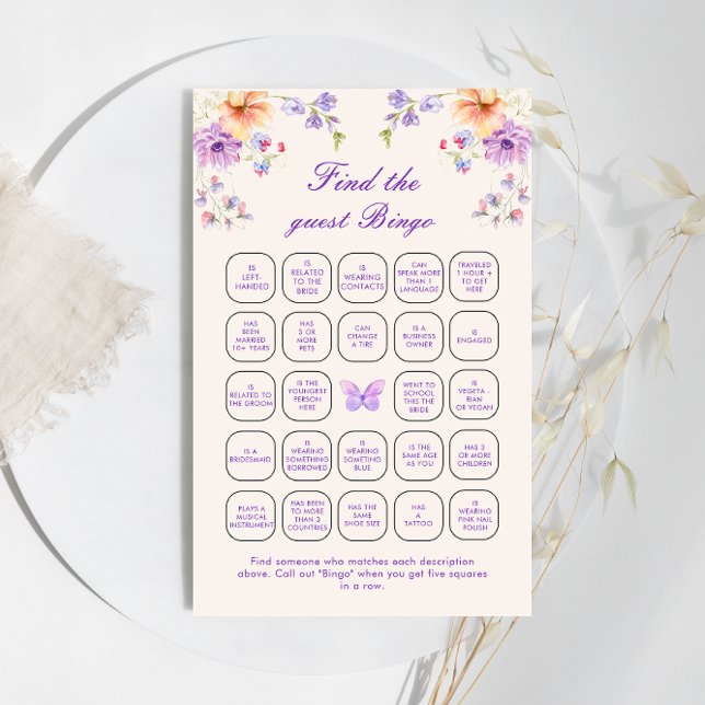 Papier Jolies Papillons Trouver Le Jeu De Bingo Invité (Créateur téléchargé)
