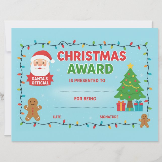 Papier Jolly Lights Christmas Award Certificate (Devant)