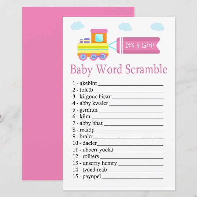 Papier Jouet Train Baby jeu de mots scramble (Devant / Derrière)