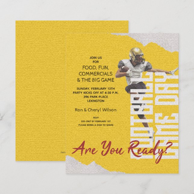 Papier Joueur de football budget Jour Invitations d'or (Devant / Derrière)