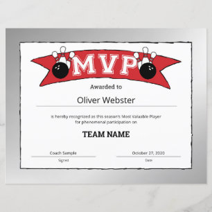 Papier Joueur MVP - Certificat MVP Bowling