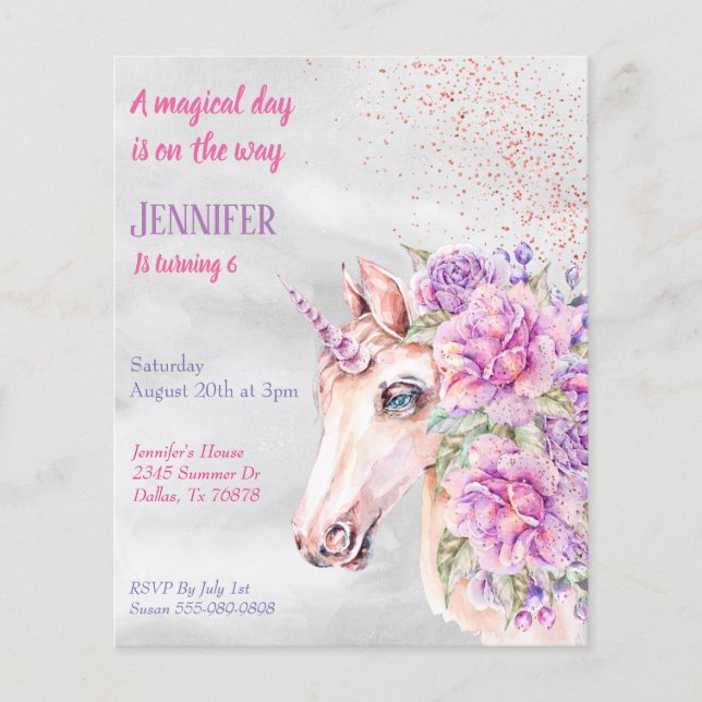 Papier Jour magique Unicorne Plutôt Floral Budget (Devant)