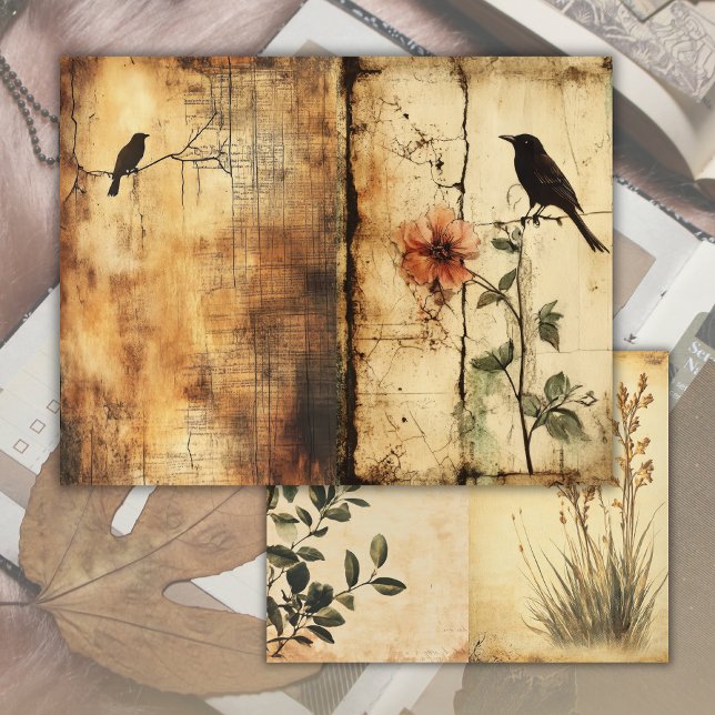 Papier Journal Intemporel Ancien Fleurs Oiseaux sur une P (Créateur téléchargé)