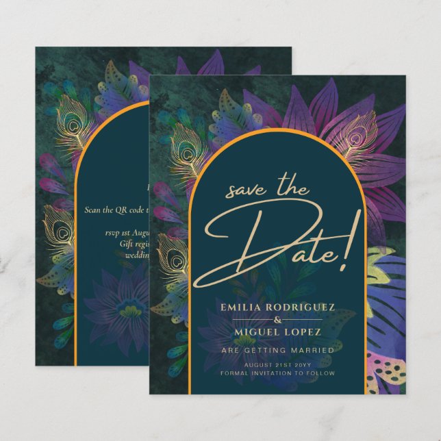 Papier Joyau Peacock Tones Vert Bleu Mariage (Devant / Derrière)