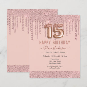 Papier Joyeux 15e anniversaire des gouttes de diamant ros