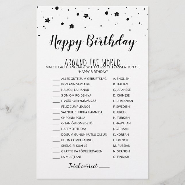 Papier Joyeux anniversaire dans le monde Jeu d'anniversai (Devant)