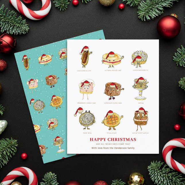 Papier Joyeux gâteau de Noël Dessert Cartoon Art Budget (Happy christmas may all your cakes come true funny quote & cartoon art custom holiday greetings card)
