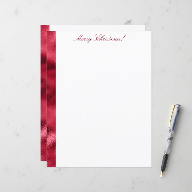 Papier Joyeux Noël Rouge Satin Chic Metallical Stationnai (Devant/Arrière en situation)
