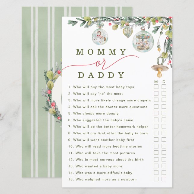 Papier Joyeux petit Baby shower maman ou papa jeu (Devant / Derrière)