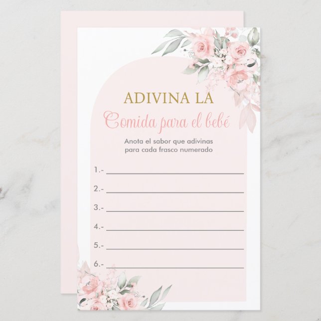 Papier Juego para Baby shower Adivina la comida (Devant / Derrière)