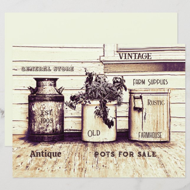 Papier Jugs d'Ephémère Rustique vintage Sepia Tone (Devant / Derrière)