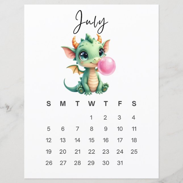 Papier July Baby Dragon Art Print Whimsical Fantasy (Devant)