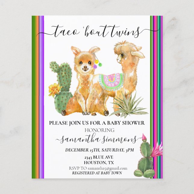 Papier Jumeaux Baby Shower Fiesta Taco de LLama (Devant)