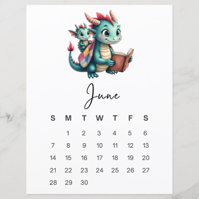 Papier June Baby Dragon Playful Fantasy Monthly Calendar (Devant)