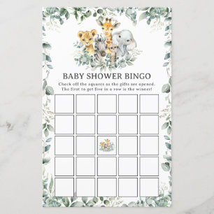 Papier Jungle Animaux Baby shower de verdure Bingo Jeu