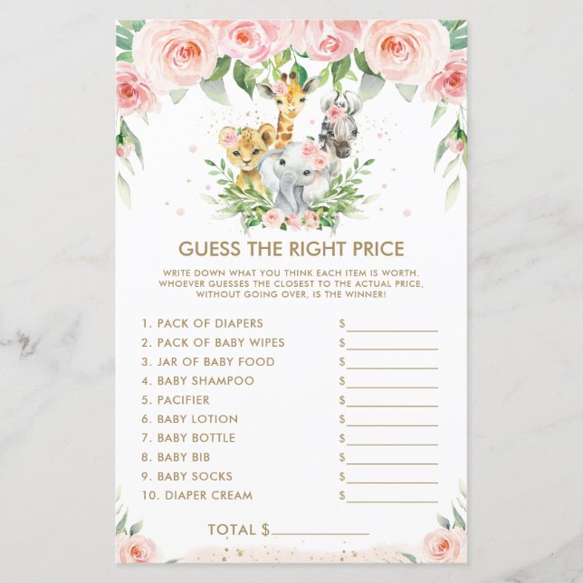 Papier Jungle Animaux Floral Devinez le bon prix jeu (Devant)