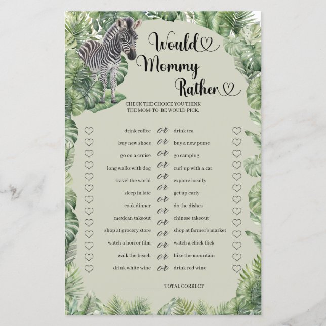 Papier Jungle Safari Animaux Voudraient Maman Plutôt jeu (Devant)