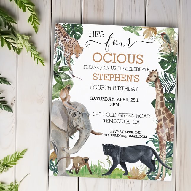 Papier Jungle Safari Quatrième quatre Anniversaire Black  (Créateur téléchargé)