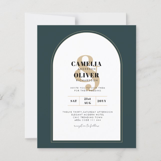 Papier JUNIPER Green Gold Wedding INVITE QR Code moderne (Devant)
