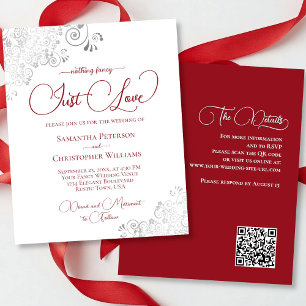 Papier Just Love Red Silver QR Code BUDGET Mariage Invite