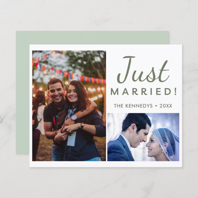 Papier Juste marié 2 photo Faire-part Mariage vert (Devant / Derrière)