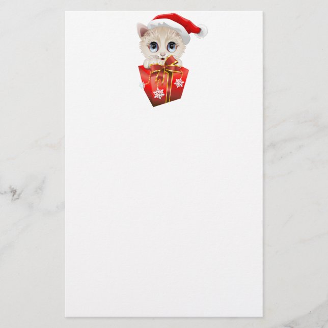 Papier Kitten Noël Père Noël avec cadeau (Devant)