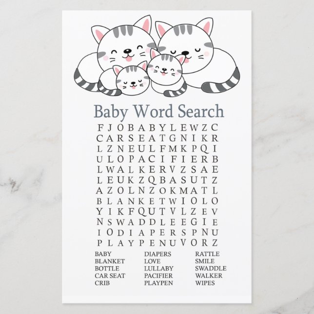 Papier Kittens Baby shower Mot de recherche Jeu (Devant)