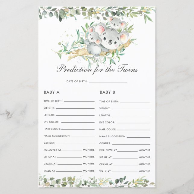 Papier Koalas Baby Greenery Prédiction pour l'activité Tw (Devant)