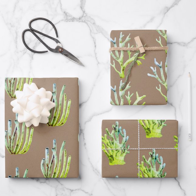 Papier Kraft Aquarelle Corail Vert Reef (Recto)