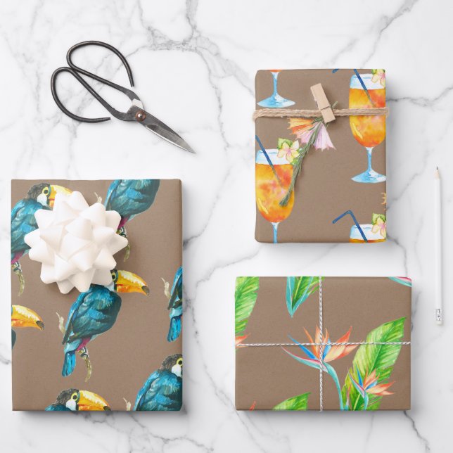Papier Kraft Cocktails tropicaux Toucans au paradi (Recto)