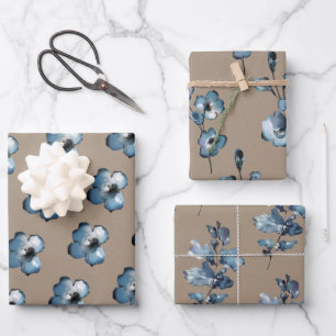 Papier Kraft Rustique Pétales à fleurs bleu poussi