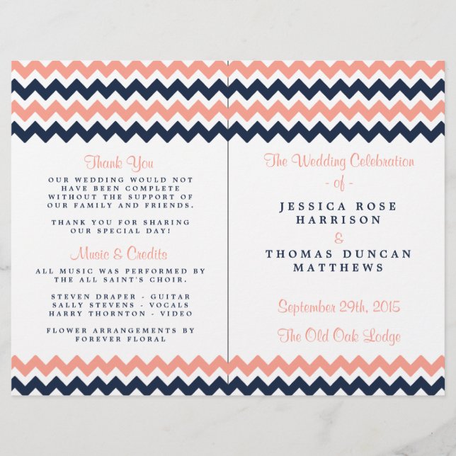 Papier La collection Mariage moderne Chevron - Rose & Nav (Devant)