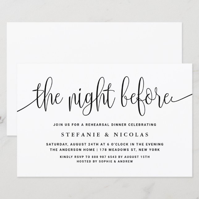 Papier La Nuit Avant Le Dîner De Répétition De Script Noi (Devant / Derrière)