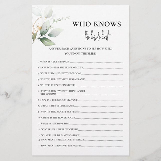 Papier La verdure qui connaît la mariée meilleur jeu (Devant)