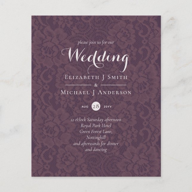 Papier Lace Merlot Ivory Wedding Invitations Budget (Devant)