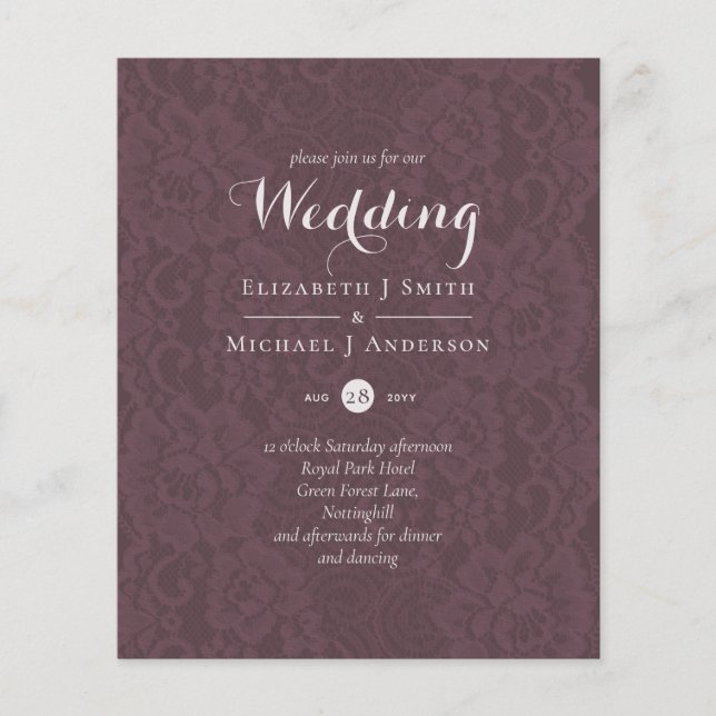 Papier Lace Merlot Ivory Wedding Invitations Budget (Devant)