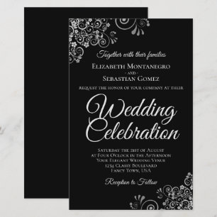 Papier Lacy Silver sur Black BUDGET Mariage inviter grand