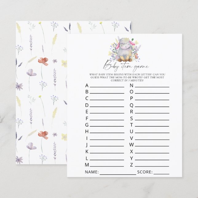 Papier Lamb - Jeu d'article pour bébé. Jeu baby shower (Devant / Derrière)