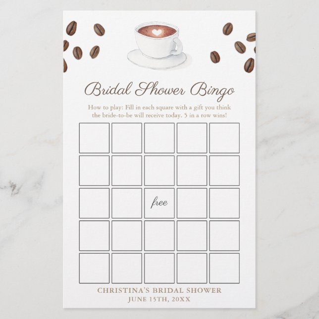 Papier L'amour brasse Fête des mariées Café Jeu de Bingo (Devant)