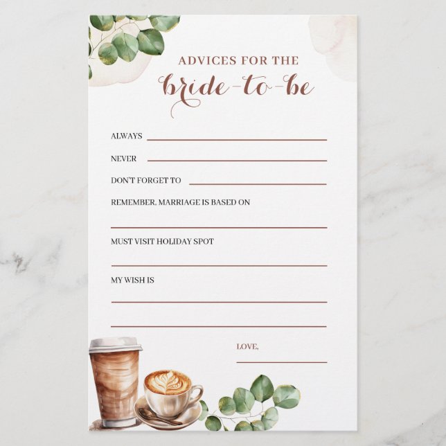 Papier L'amour du café est de brasser des conseils mariée (Devant)