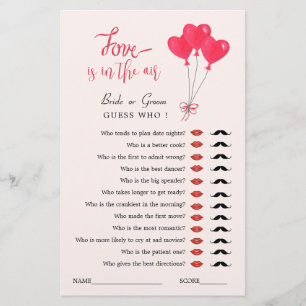 Papier L'amour est dans le jeu Air Guess Who Shower