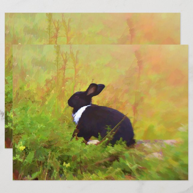 Papier Lapin de Pâques Lapin Vert Noir Bois Animal (Devant / Derrière)