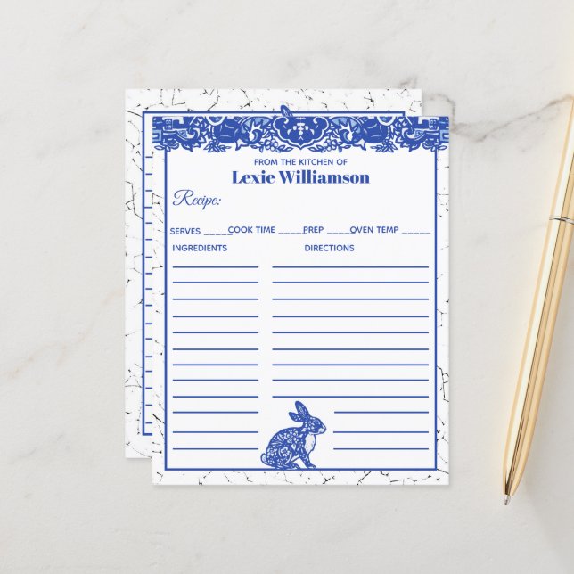 Papier Lapin De Saule Bleu De La Cuisine Sur Mesure (Devant/Arrière en situation)